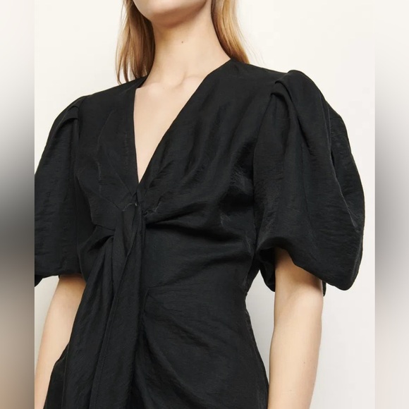 Sandro— Black Tie-Front Mid-Length Dress. Size 36- US 4. NWT. Originally $295 - Picture 1 of 6